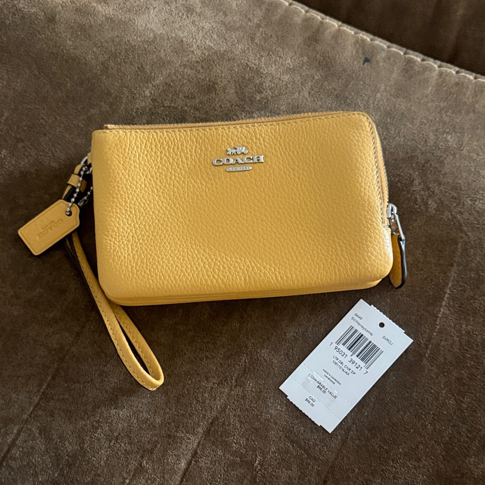 Coach Leather double corner zip wristlet